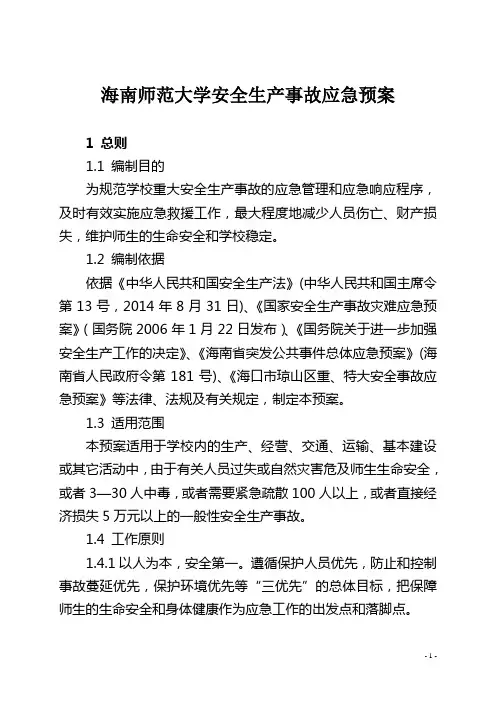 海南师范大学安全生产事故应急预案