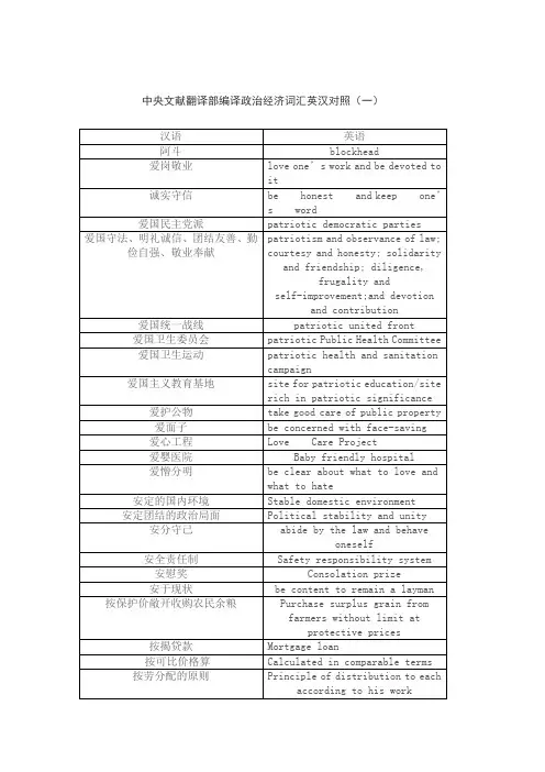 中央文献翻译部编译 政治经济词汇英汉对照