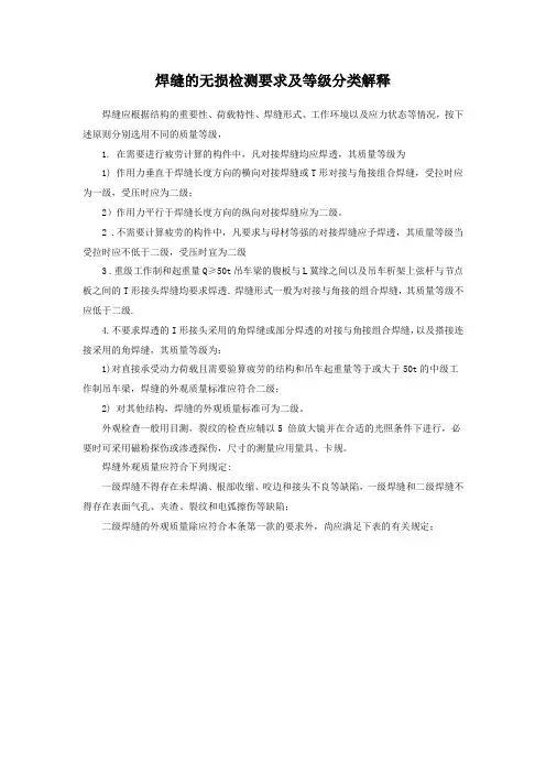 焊缝的无损检测要求及等级分类解释