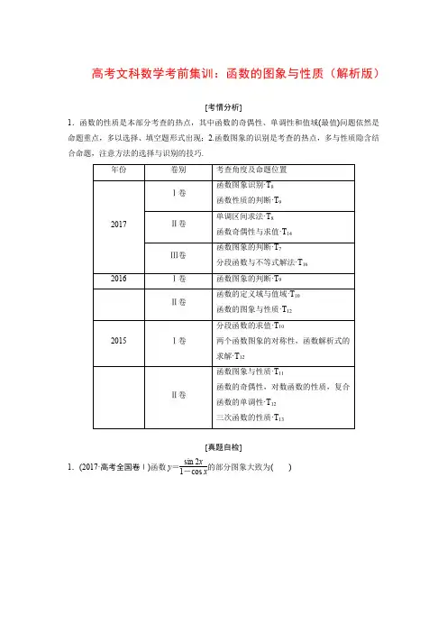 2018年高考文科数学考前集训：函数的图象与性质(解析版)