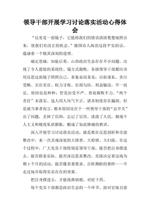 领导干部开展学习讨论落实活动心得体会