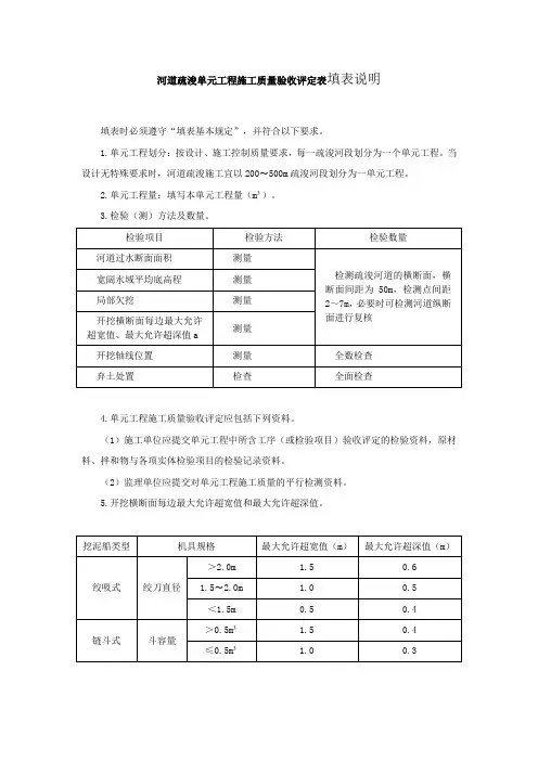 河道疏浚单元工程施工质量验收评定表填表说明