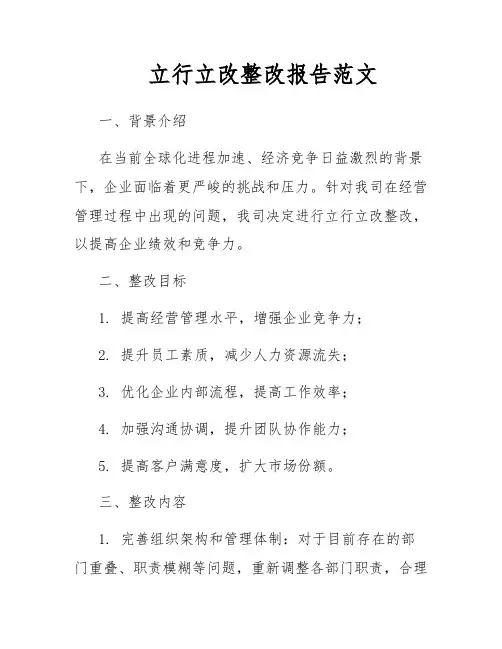 立行立改整改报告范文