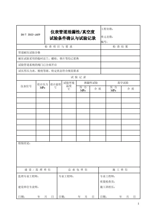 3503-J609-仪表管道泄漏性真空度试验条件确认与试验记录