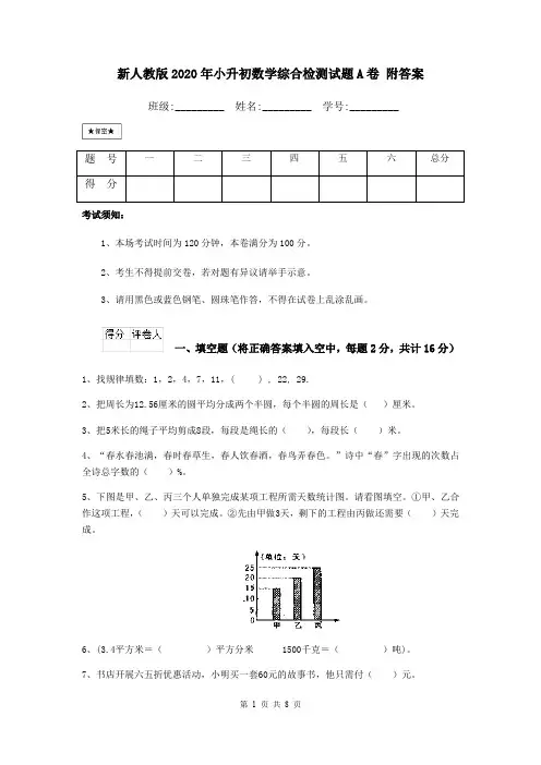 新人教版2020年小升初数学综合检测试题A卷 附答案