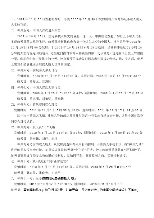 神舟飞船资料