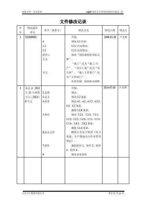 AQ09《消防安全管理控制程序》C版
