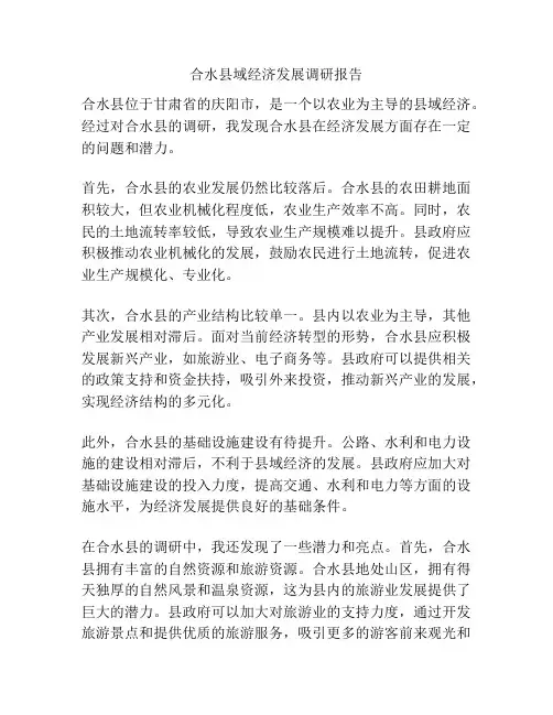 合水县域经济发展调研报告