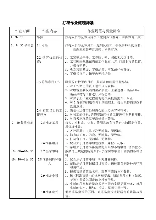 打荷作业流程标准