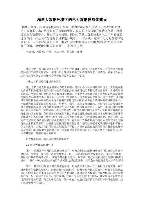 浅谈大数据环境下的电力营销信息化建设