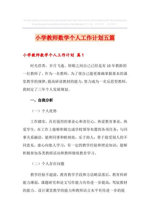 小学教师数学个人工作计划五篇