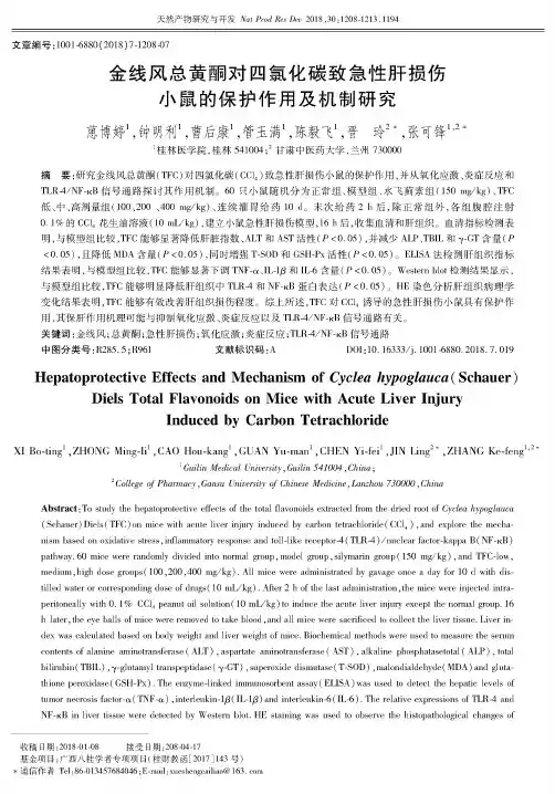 金线风总黄酮对四氯化碳致急性肝损伤小鼠的保护作用及机制研究