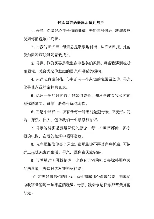 怀念母亲的感恩之情的句子