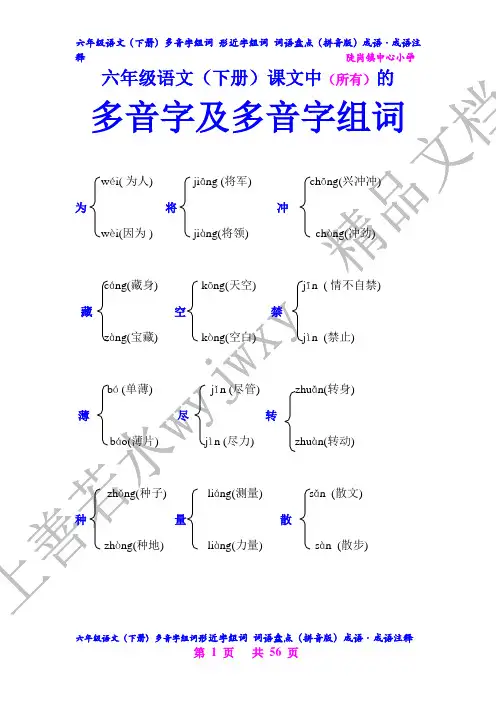 六年级语文(下册)多音字组词  形近字组词  词语盘点(拼音版) 成语及成语注释【考试必用】