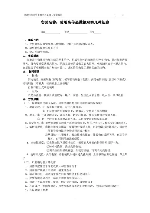 使用高倍显微镜观察几种细胞