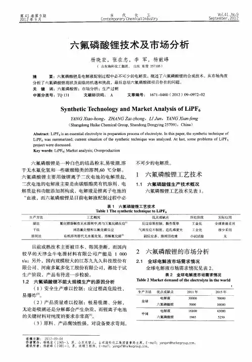六氟磷酸锂技术及市场分析
