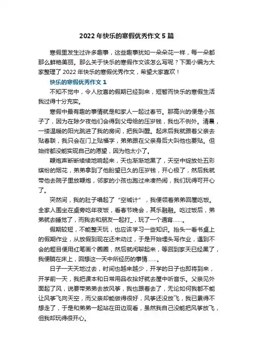 2022年快乐的寒假优秀作文5篇
