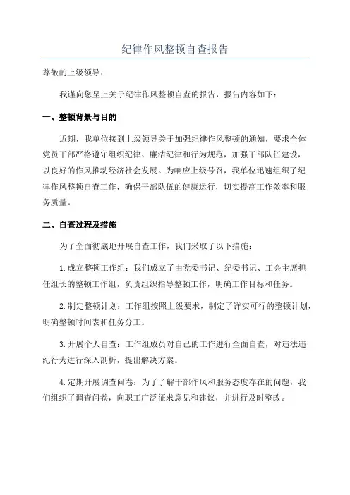 纪律作风整顿自查报告
