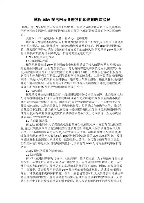 浅析10kV配电网设备差异化运维策略 唐俭民