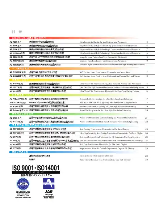 AZ_PR光刻胶的数据资料
