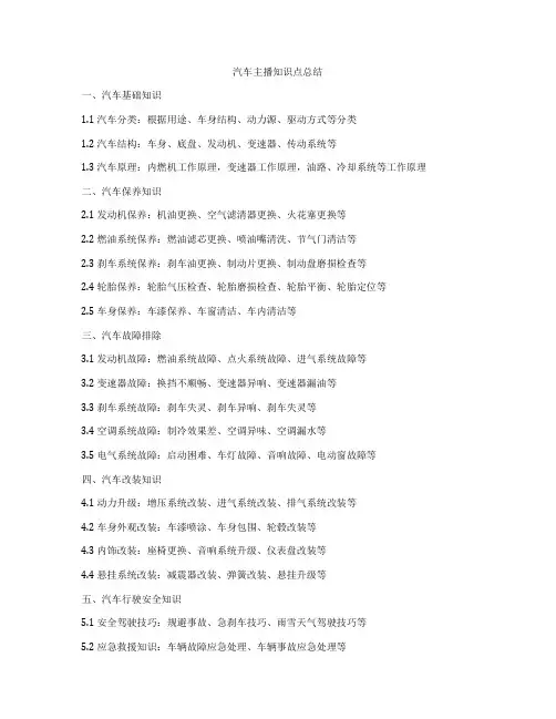 汽车主播知识点总结