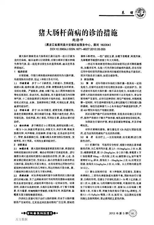 猪大肠杆菌病的诊治措施