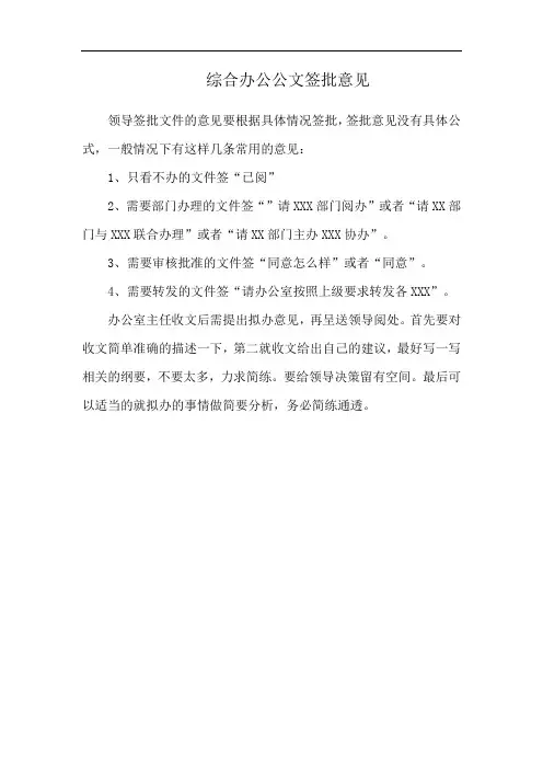 综合办公公文签批意见