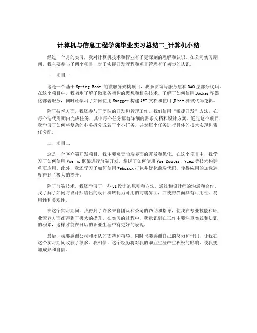 计算机与信息工程学院毕业实习总结二_计算机小结
