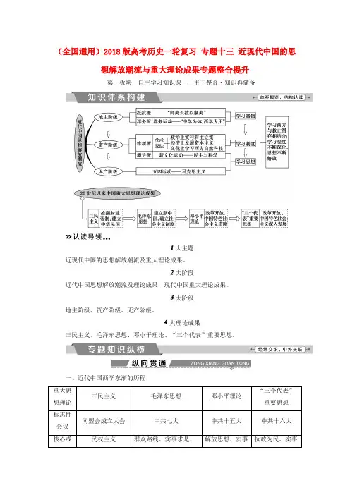全国通用2018版高考历史一轮复习专题十三近现代中国的思想解放潮流与重大理论成果专题整合提升