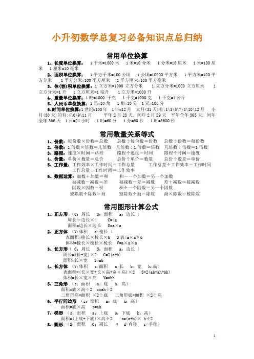 小升初数学总复习总归纳(必备知识点大全)
