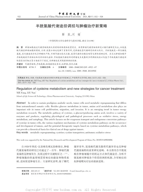 半胱氨酸代谢途径调控与肿瘤治疗新策略