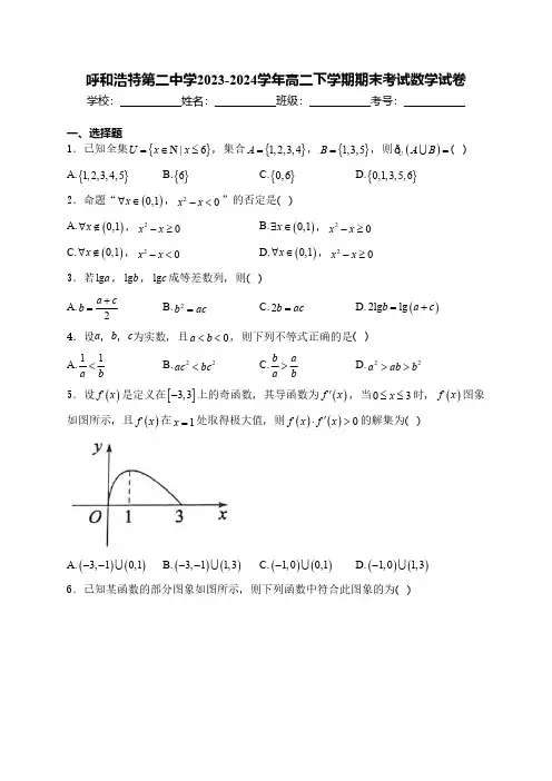 内蒙古自治区呼和浩特第二中学2023-2024学年高二下学期期末考试数学试卷(含答案)