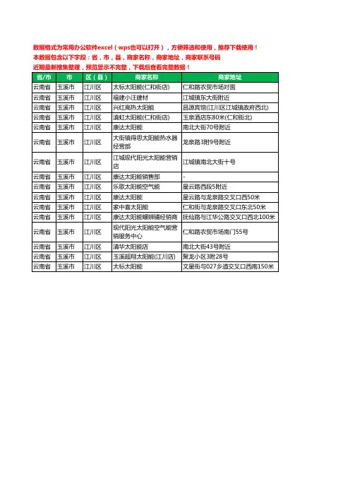 2020新版云南省玉溪市江川区太阳能工商企业公司商家名录名单联系电话号码地址大全16家