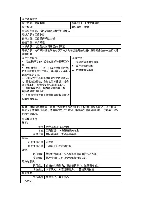 大学教师职务说明书