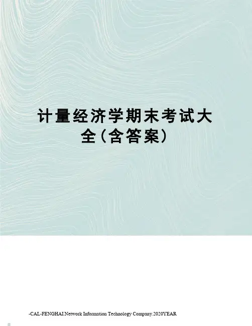 计量经济学期末考试大全(含答案)
