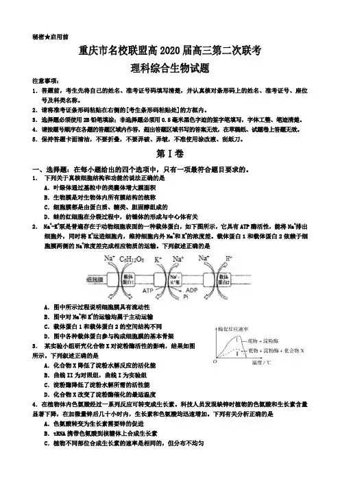 重庆市名校联盟高2020届高三第二次联考理科综合生物试题