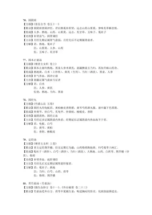 (完整word版)妇科常用方剂方歌主治功用75首