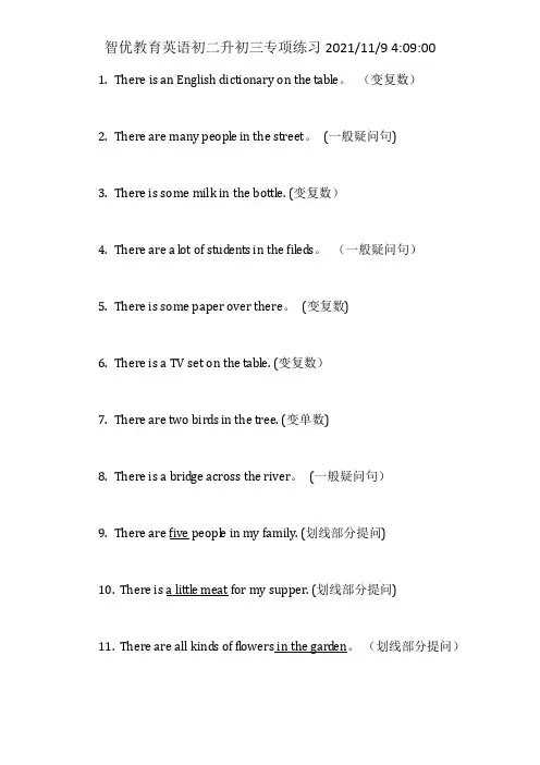 there-be-句型作业及答案(初中英语语法专项练习)