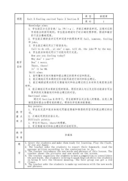 仁爱版八年级英语下册全册教案Unit 5 Feeling excited Topic 2 Section B