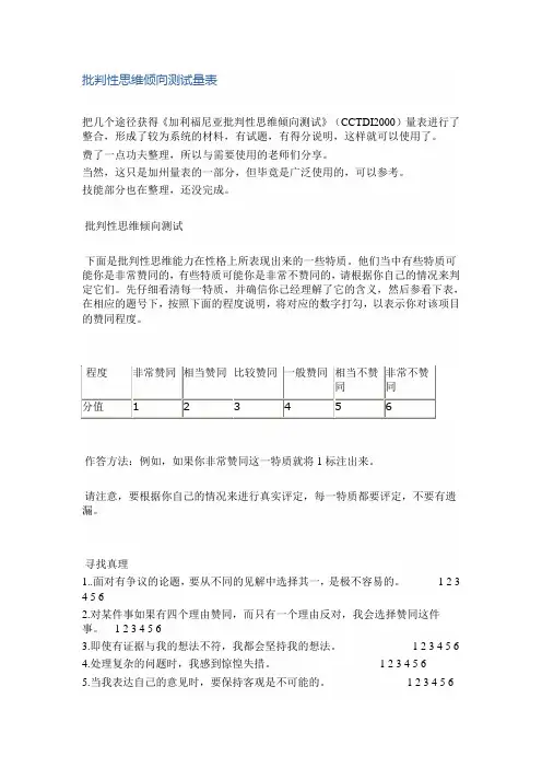 批判性思维倾向测试量表