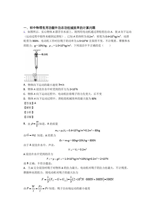 2020-2021中考物理 机械效率的计算 综合题附答案