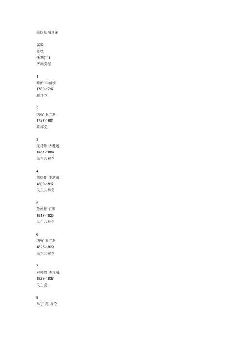 美国历届总统