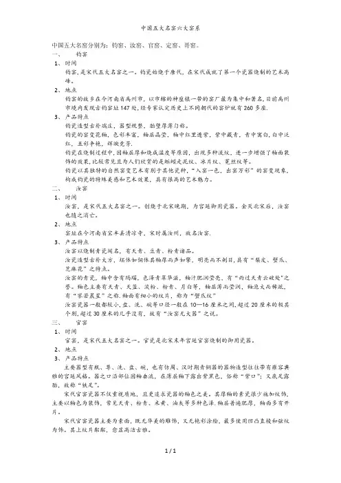 中国五大名窑六大窑系
