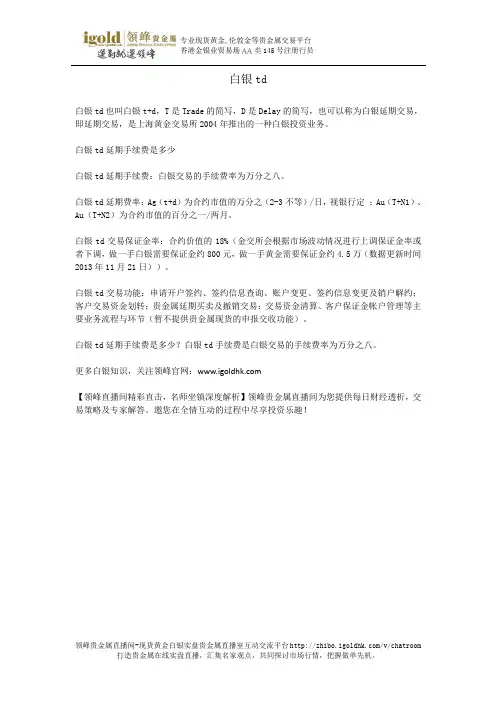 白银td是什么意思具体介绍