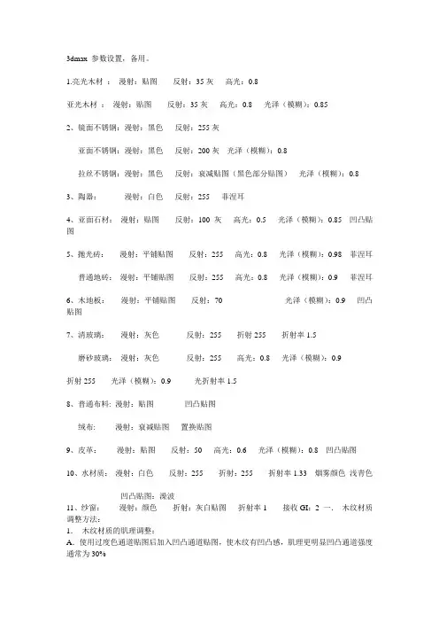 3dmax 所需参数设置大全