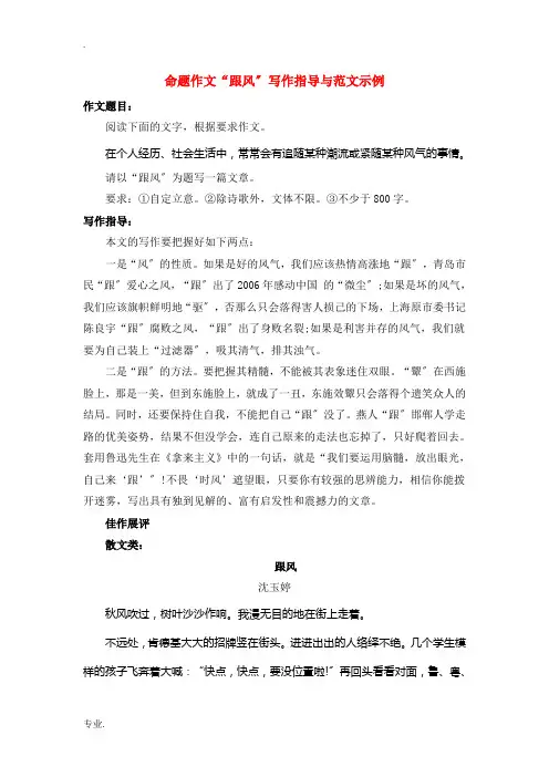 高考语文 命题作文“跟风”写作指导与范文示例素材