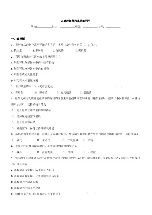 中考生物精品复习专题训练：人类对细菌和真菌的利用(含真题及答案)