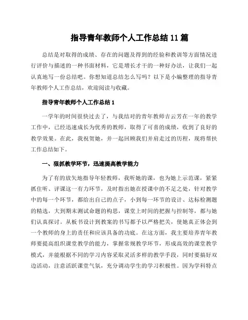 指导青年教师个人工作总结11篇