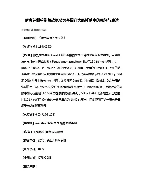 嗜麦芽假单胞菌酪氨酸酶基因在大肠杆菌中的克隆与表达