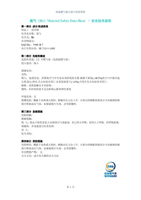 氦气(He)MSDS 安全技术说明